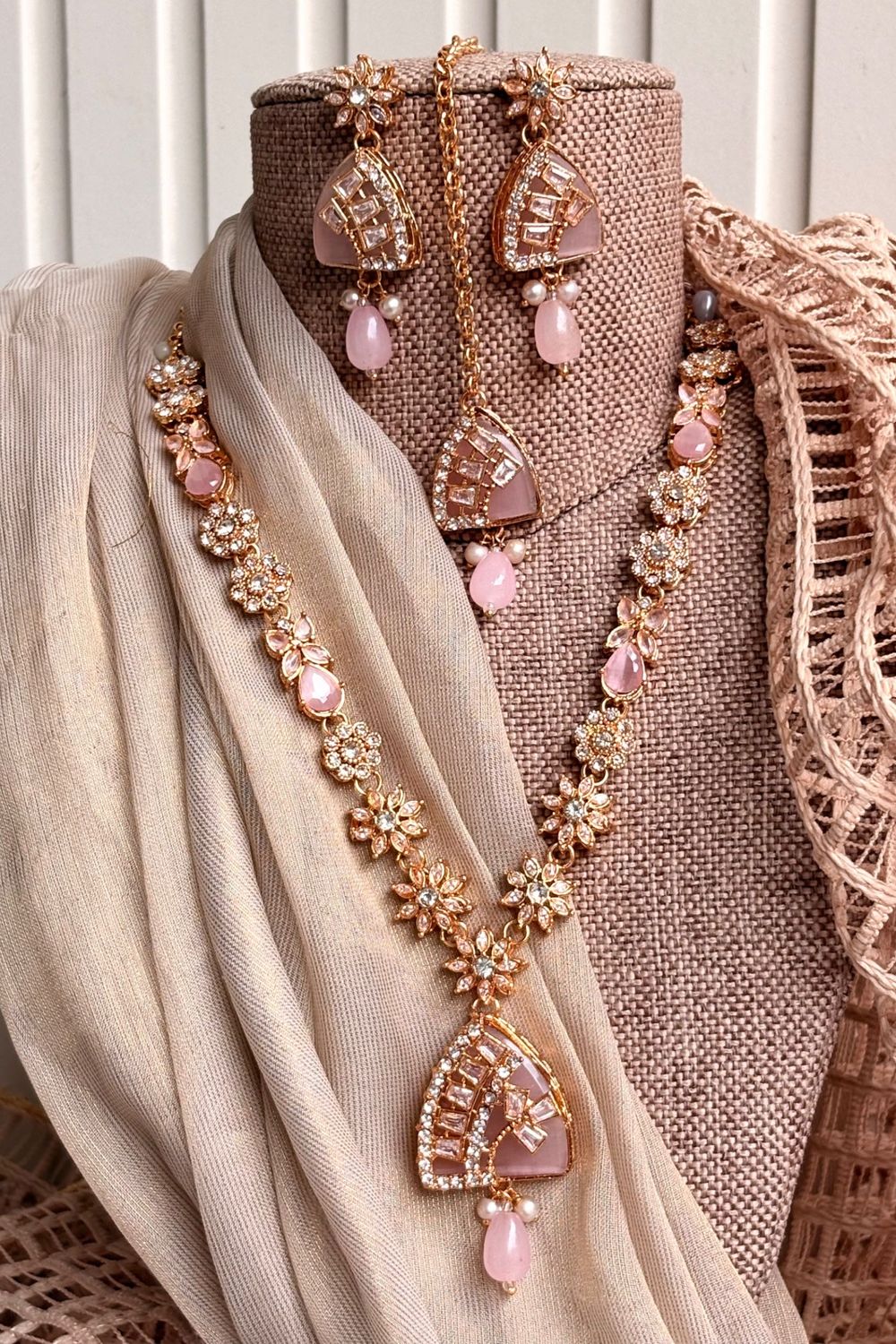 Pink Turkish Malaa Bridal Jewellery Set Online in Dubai UAE Abudhabi Ajman Sharjah