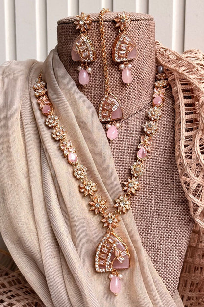 Pink Turkish Malaa Bridal Jewellery Set Online in Dubai UAE Abudhabi Ajman Sharjah
