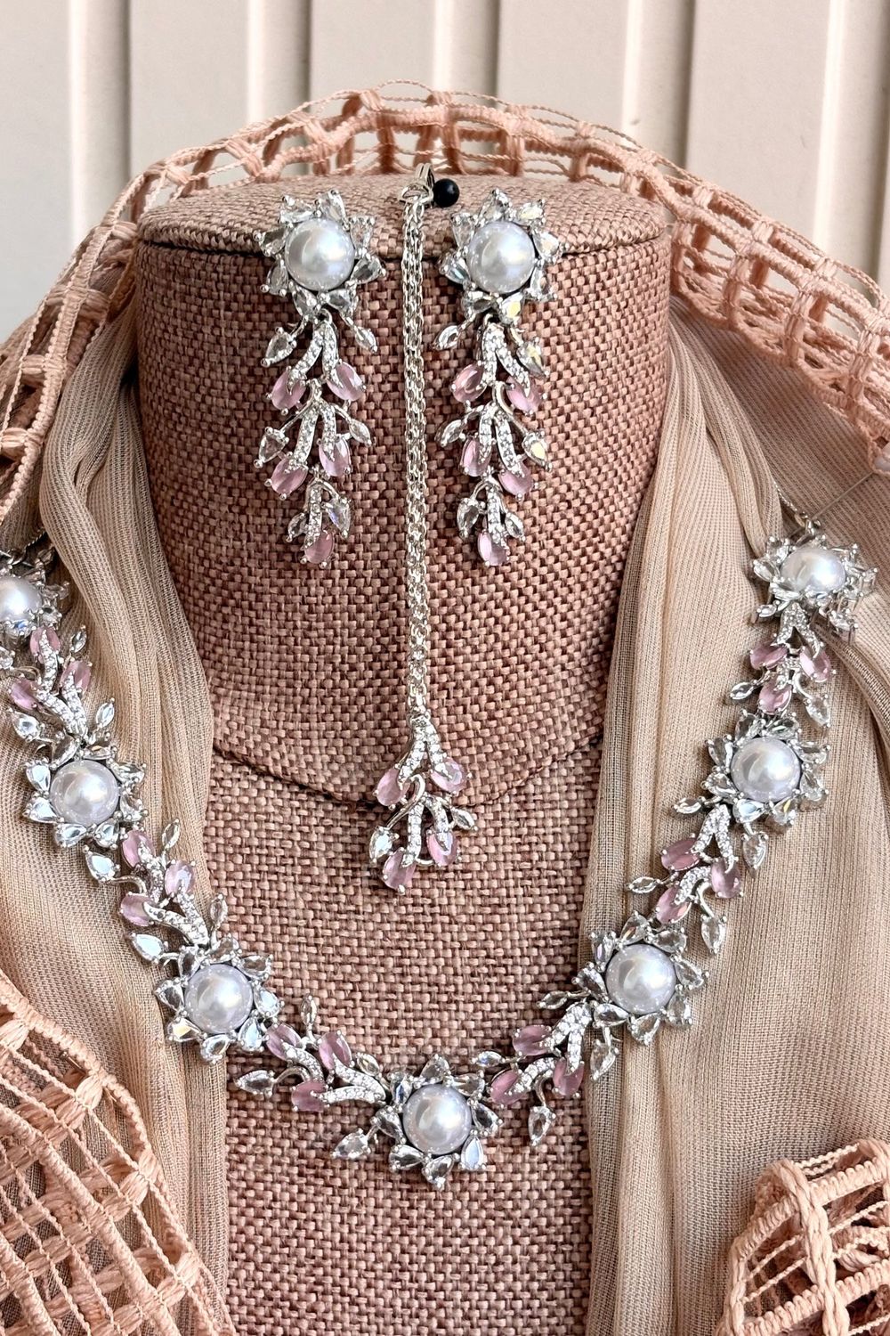 Pink Zircon Stone Work Bridal Jewellery Set Online in Dubai UAE Abudhabi Ajman Sharjah