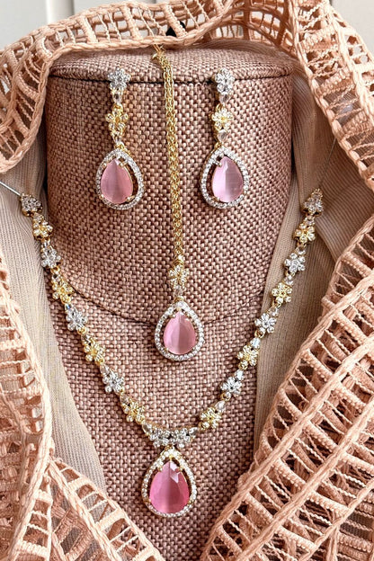 Pink Zircon Stone Work Necklace Set Online in Dubai UAE Abudhabi Ajman Sharjah