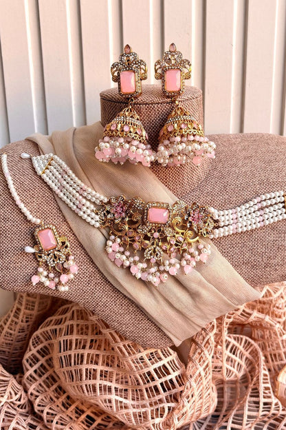 Pink Zirelle Choker Set for Women Online in Dubai UAE Abudhabi Ajman Sharjah