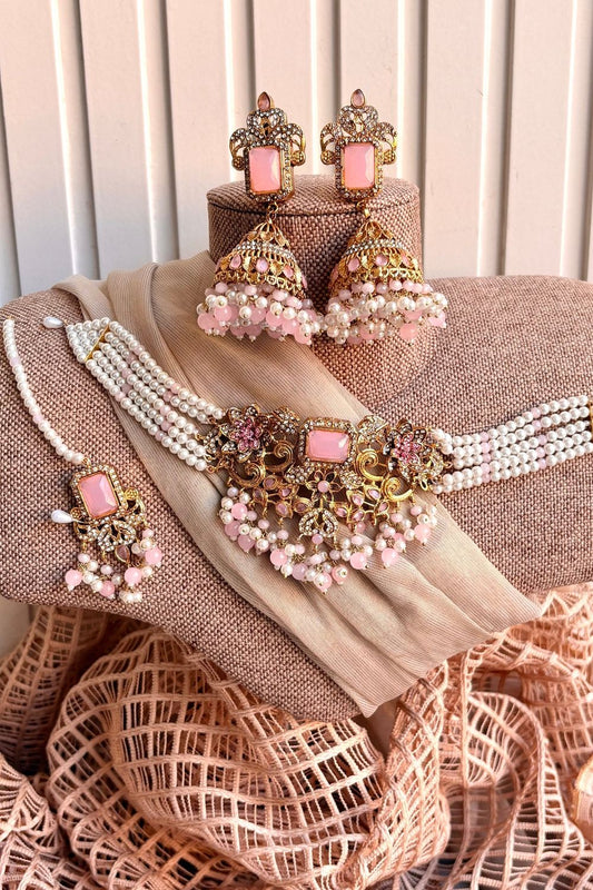 Pink Zirelle Choker Set for Women Online in Dubai UAE Abudhabi Ajman Sharjah