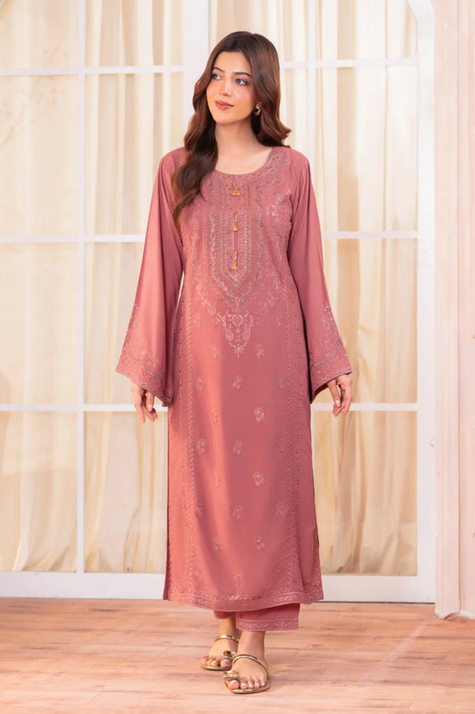 Tea Rose Linen Embroidered Kurta Set