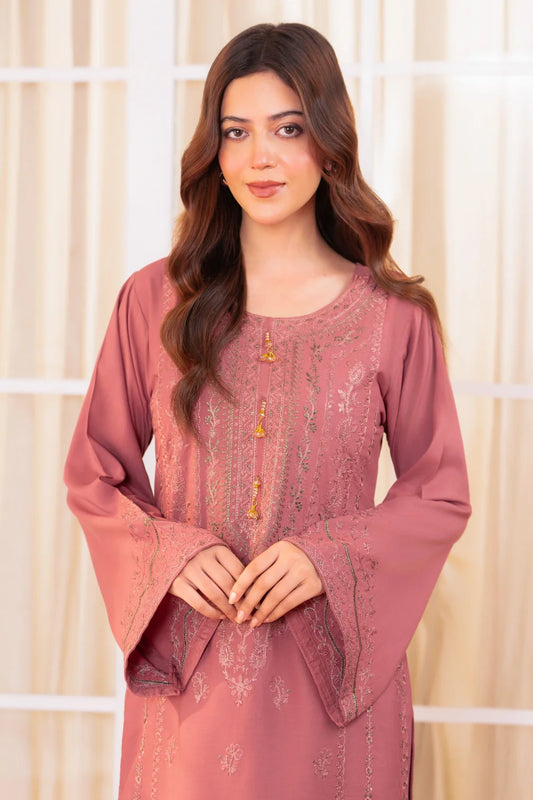 Tea Rose Linen Embroidered Kurta Set