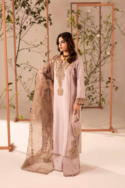 Mauve Pink Embellished & Embroidered Raw Silk Suit with Potil