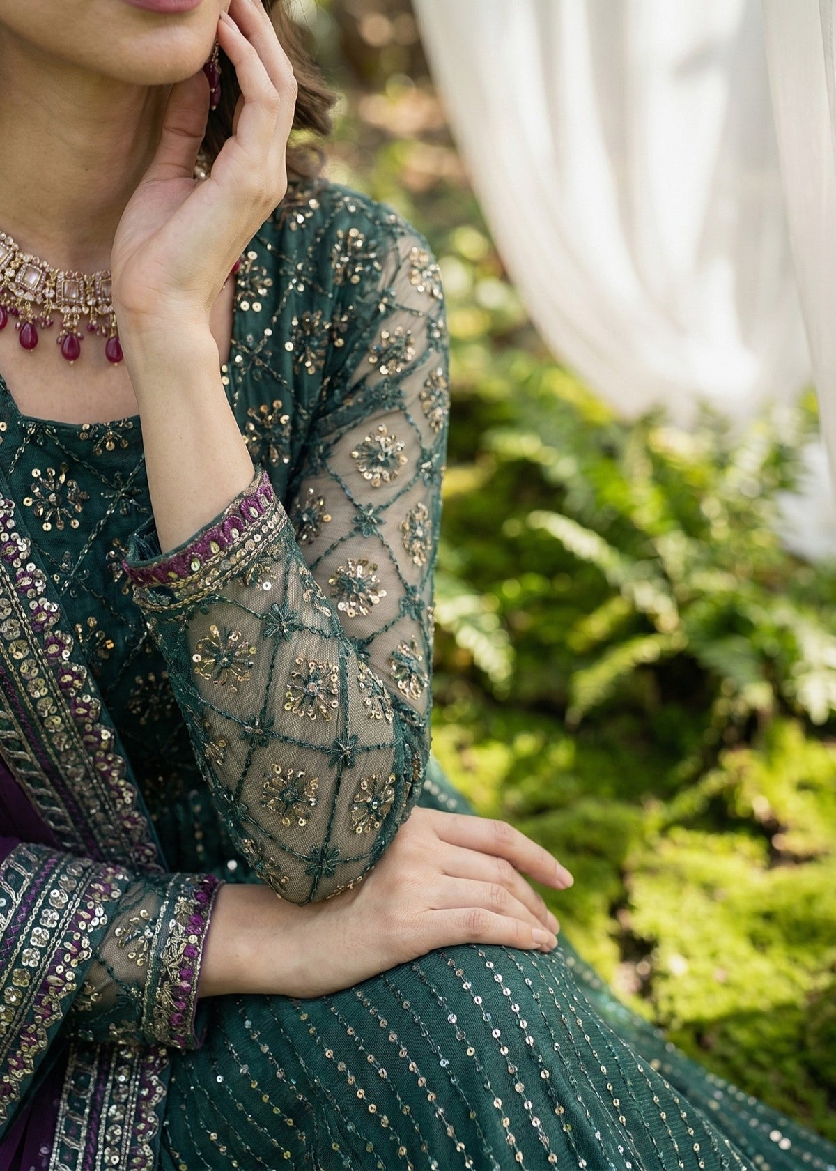 Green Embroidered Net Festive Suit Online in Dubai UAE Abudhabi Ajman Sharjah