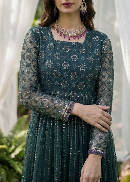 Green Embroidered Net Pakistani Clothes Online in UK USA Canada