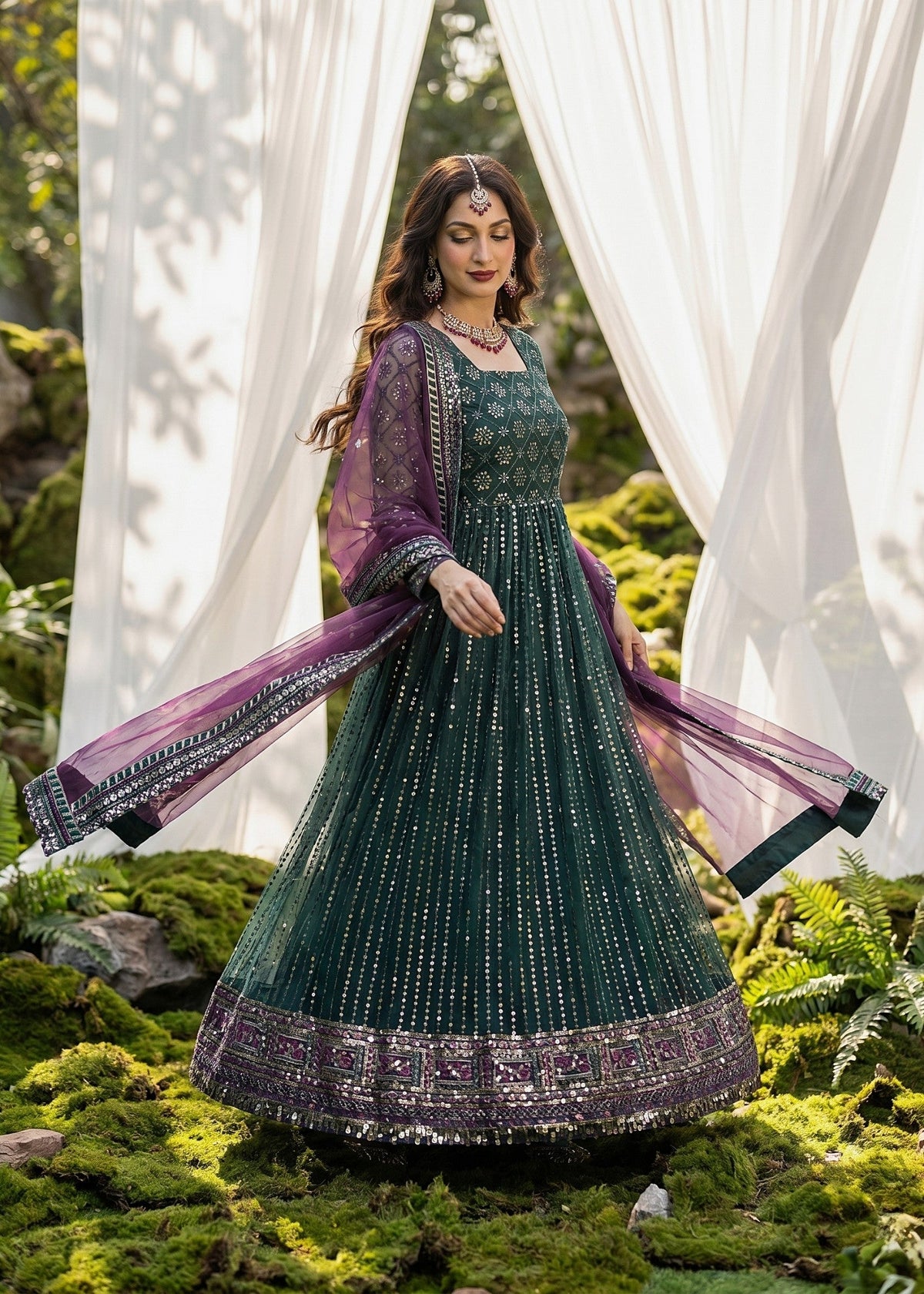 Green Embroidered Net Salwar Suit Online in Dubai UAE Abudhabi Ajman Sharjah