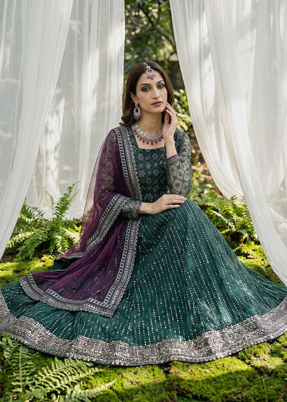 Ladies Embroidered Green Net Partywear Suit Online in UK USA Canada