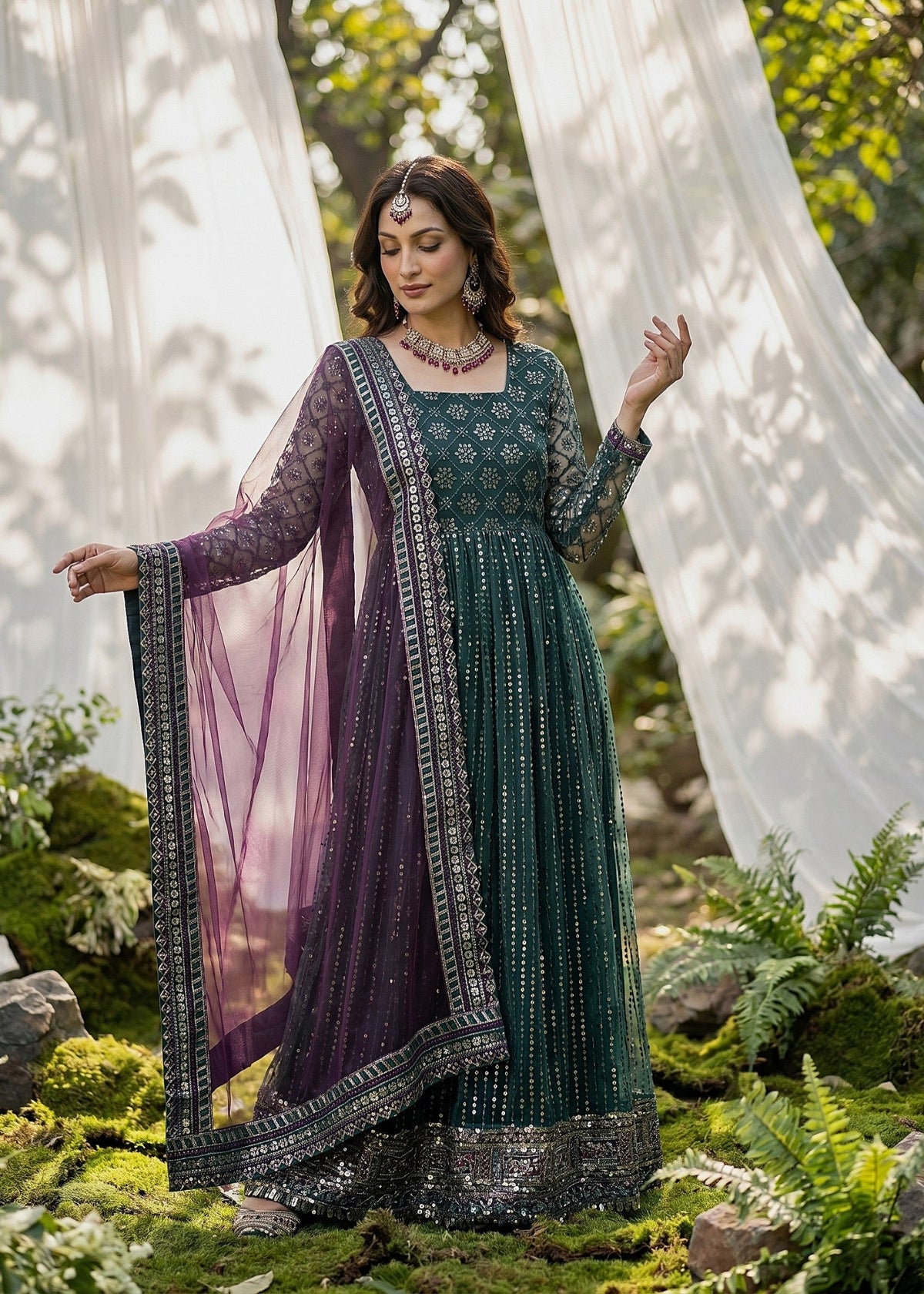 Pakistani Designer Green Net Salwar Kameez Online in KSA Riyadh Saudi Arabia Oman Bahrain Qatar