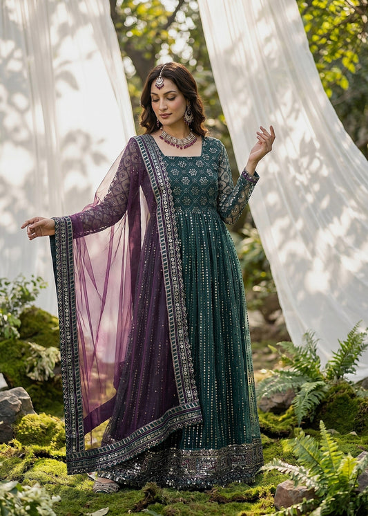 Pakistani Designer Green Net Salwar Kameez Online in KSA Riyadh Saudi Arabia Oman Bahrain Qatar