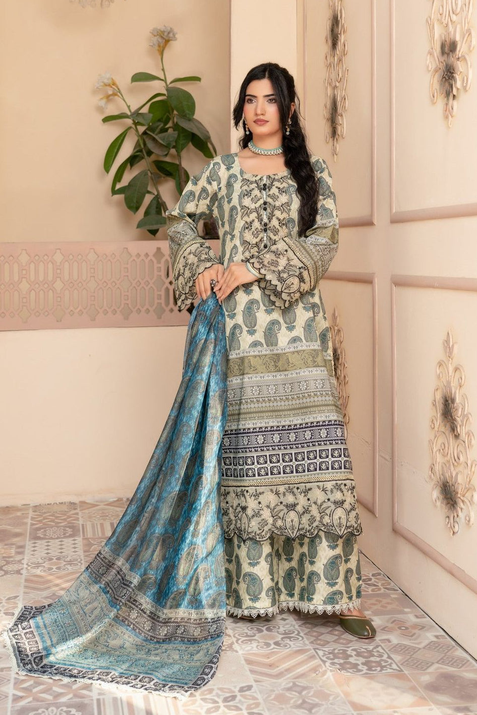 Pista Green Digital Printed Lawn Shalwar Kameez Online in Dubai UAE Abudhabi Ajman Sharjah