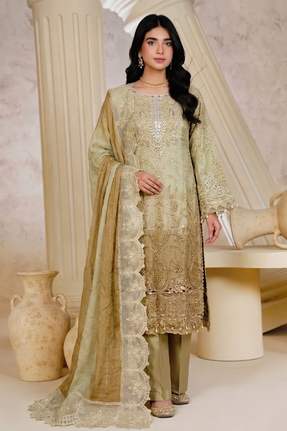 Pistachio Chiffon Ready to Wear Pakistani Suit Online in Dubai UAE Abudhabi Ajman Sharjah