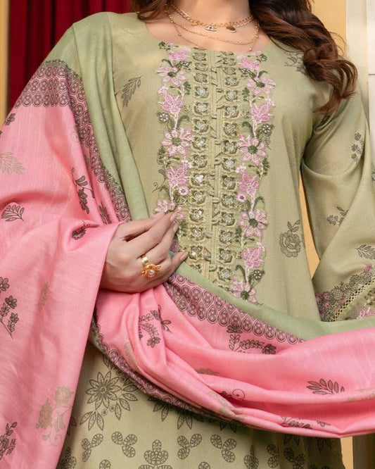 Pistachio Dhanak Pakistani Suit with Printed Wool Shawl Online in Sri Lanka India Australia