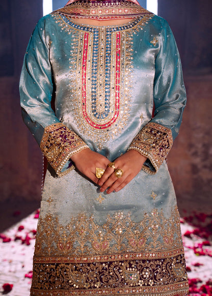 Pistachio Embroidered Lehenga for Wedding Guest Online in Sri Lanka India Australia
