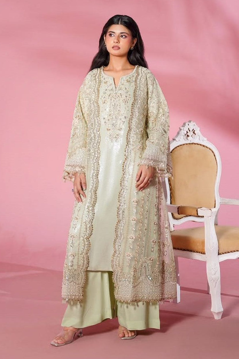Pistachio Embroidered Organza Maxi Dress Online in Dubai UAE Abudhabi Ajman Sharjah