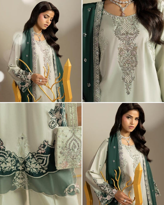 Pistachio Embroidered Raw Silk Designer Salwar Suit Online in Sri Lanka India Australia