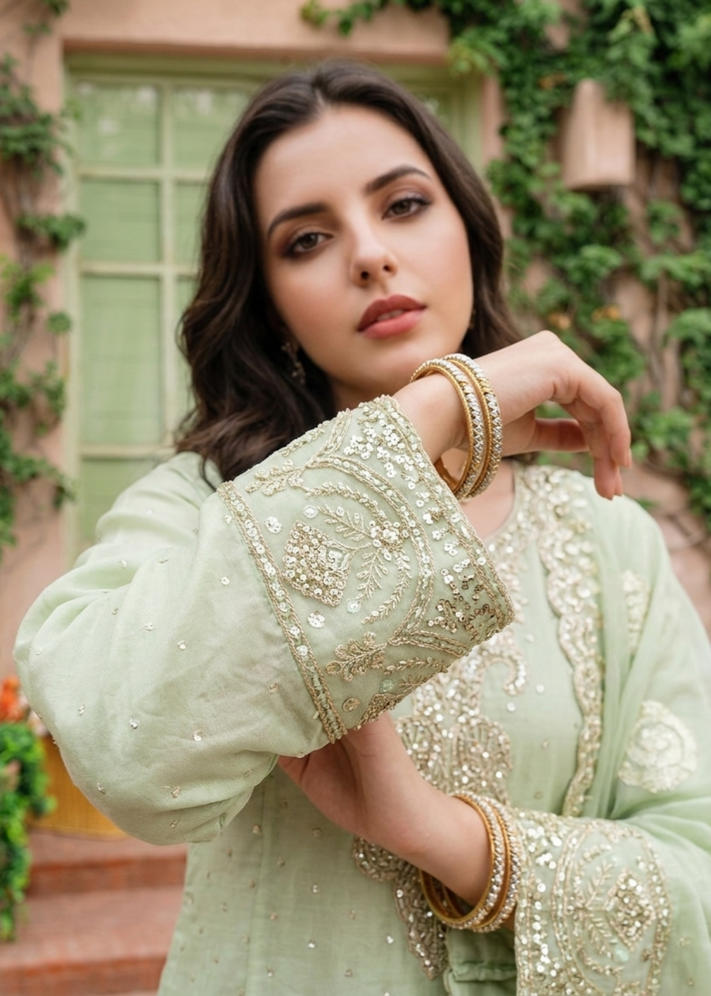 Pistachio Green Chiffon Embroidered Straight Kurta Suit Online in Dubai UAE Abudhabi Ajman Sharjah