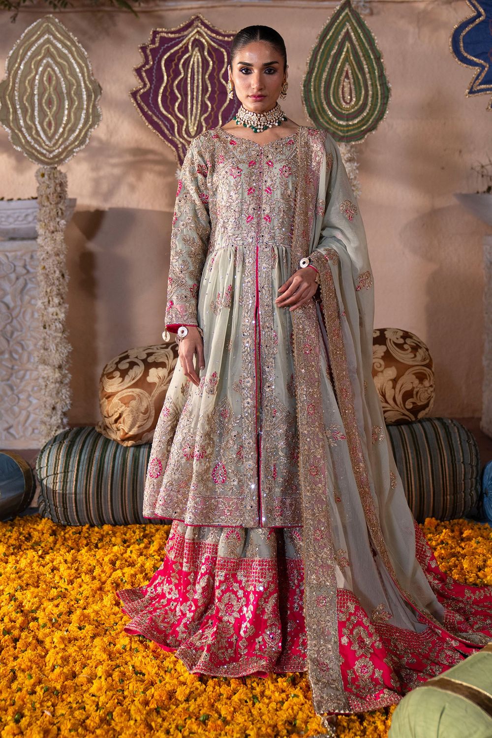 Pistachio Green Chiffon Festive Suit Online in Dubai UAE Abudhabi Ajman Sharjah