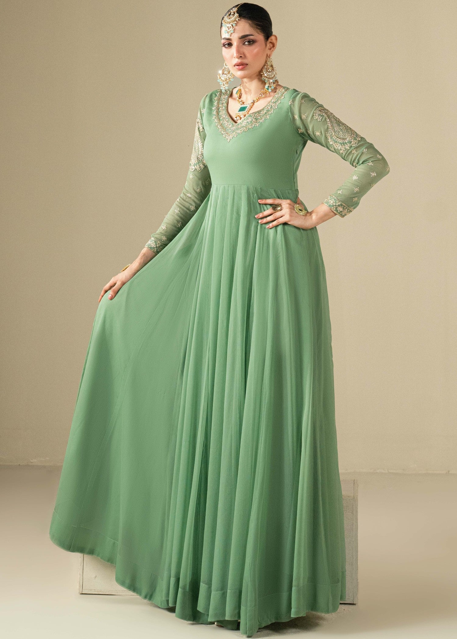 Pistachio Green Chiffon Festive Wear Suit Online in Sri Lanka India Australia