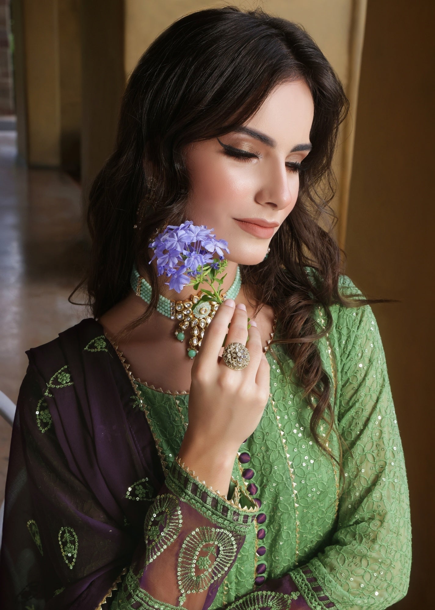 Pistachio Green Chiffon Pishwas Partywear Suit Online in Dubai DXB UAE Abudhabi Meena Bazaar