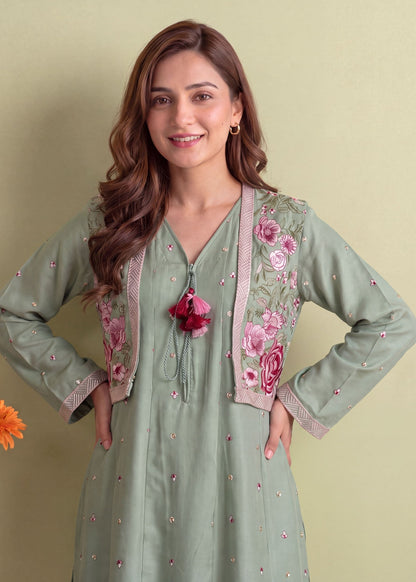 Pistachio Green Dhanak Winter Wear Salwar Suit Online in Dubai UAE Abudhabi Ajman Sharjah