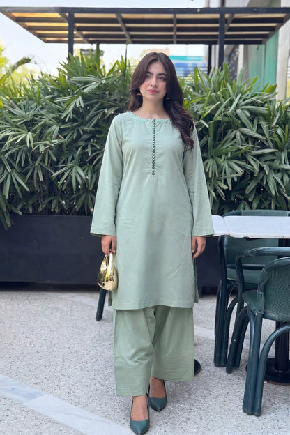 Pistachio Green Embellished Lawn Kurta Set Online in Dubai UAE Abudhabi Ajman Sharjah