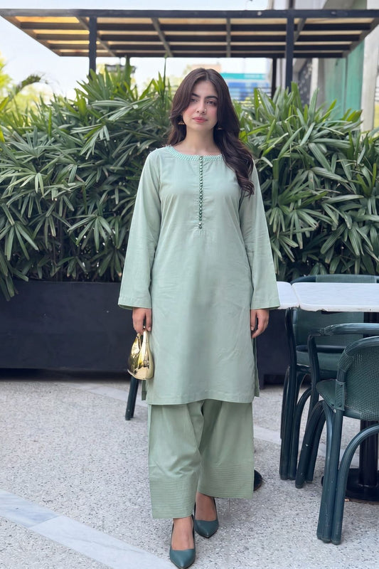 Pistachio Green Embellished Lawn Kurta Set Online in Dubai UAE Abudhabi Ajman Sharjah