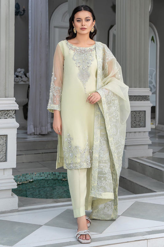 Pistachio Green Embellished Organza Festive Suit Online in Dubai UAE Abudhabi Ajman Sharjah