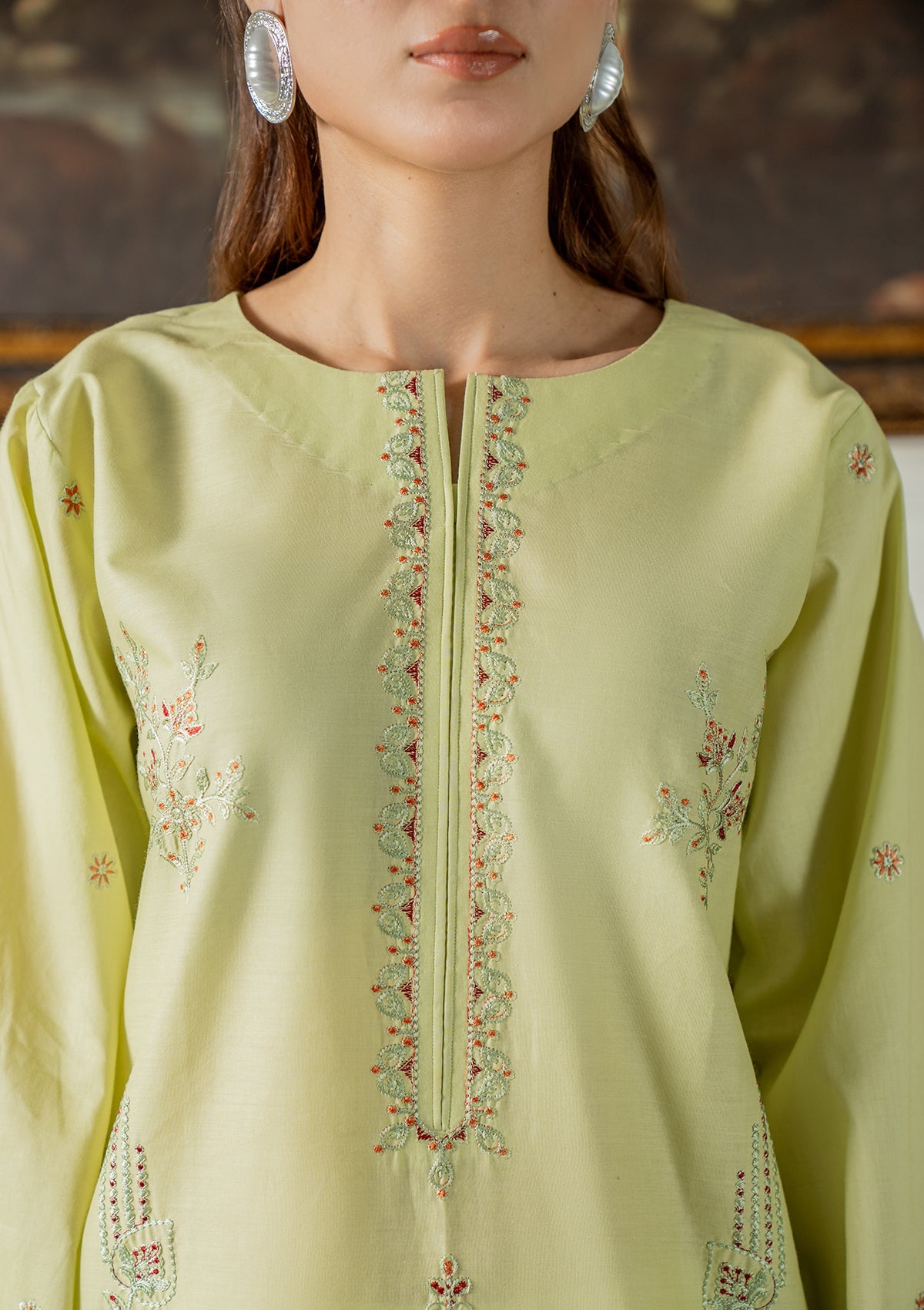 Pistachio Green Embroidered 2 Piece Suit Online in Dubai DXB UAE Abudhabi Meena Bazaar