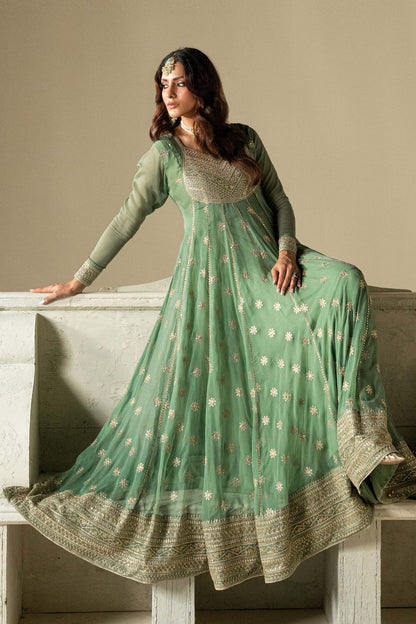 Pistachio Green Embroidered Chiffon Festive Maxi Online in Dubai UAE Abudhabi Ajman Sharjah