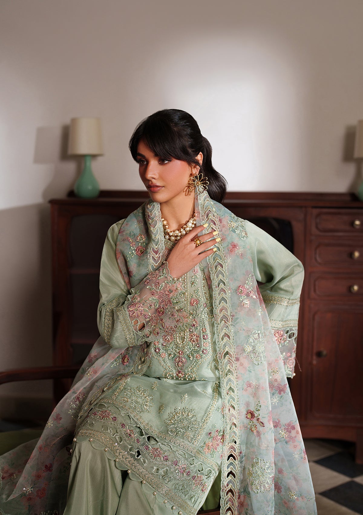 Pistachio Green Embroidered Festive Wear Online in Sri Lanka India Australia