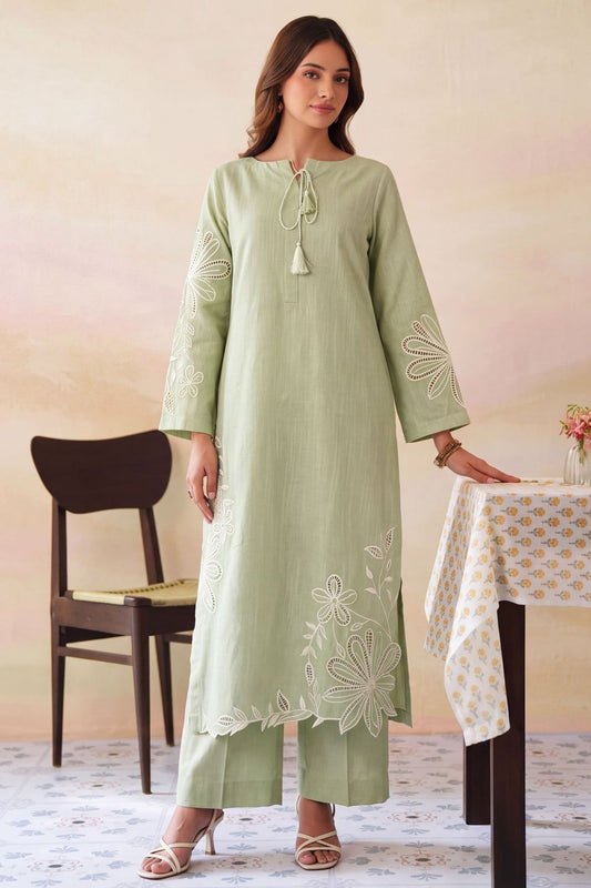 Pistachio Green Embroidered Khaddar Kurta Set Online in Dubai UAE Abudhabi Ajman Sharjah