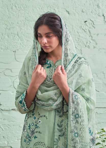 Pistachio Green Embroidered Lawn Kurta Palazzo Online in Dubai DXB UAE Abudhabi Meena Bazaar