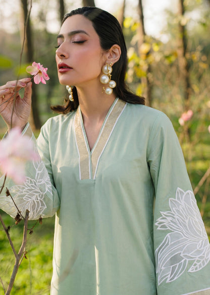 Pistachio Green Embroidered Lawn Kurta Set Online in Dubai DXB UAE Abudhabi Meena Bazaar