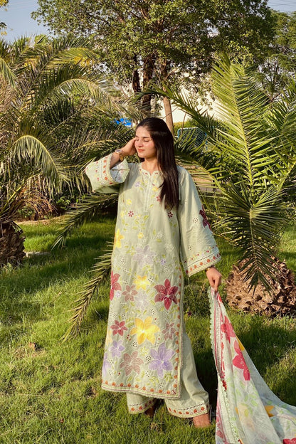 Pistachio Green Embroidered Lawn Kurta Set Online in Dubai UAE Abudhabi Ajman Sharjah