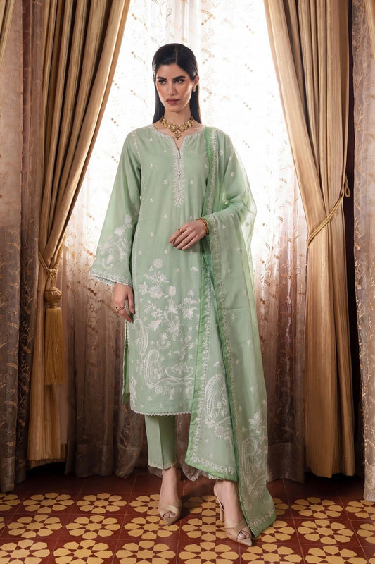 Pistachio Green Embroidered Lawn Kurta Set Online in Dubai UAE Abudhabi Ajman Sharjah