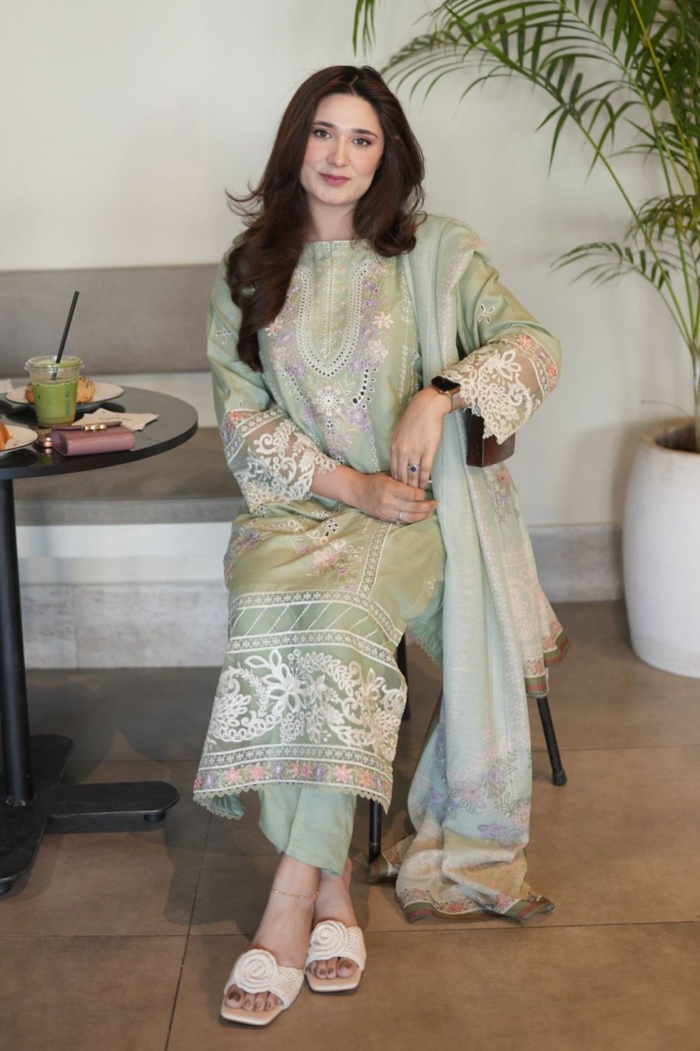 Pistachio Green Embroidered Lawn Party Wear Suit Online in Dubai UAE Abudhabi Ajman Sharjah