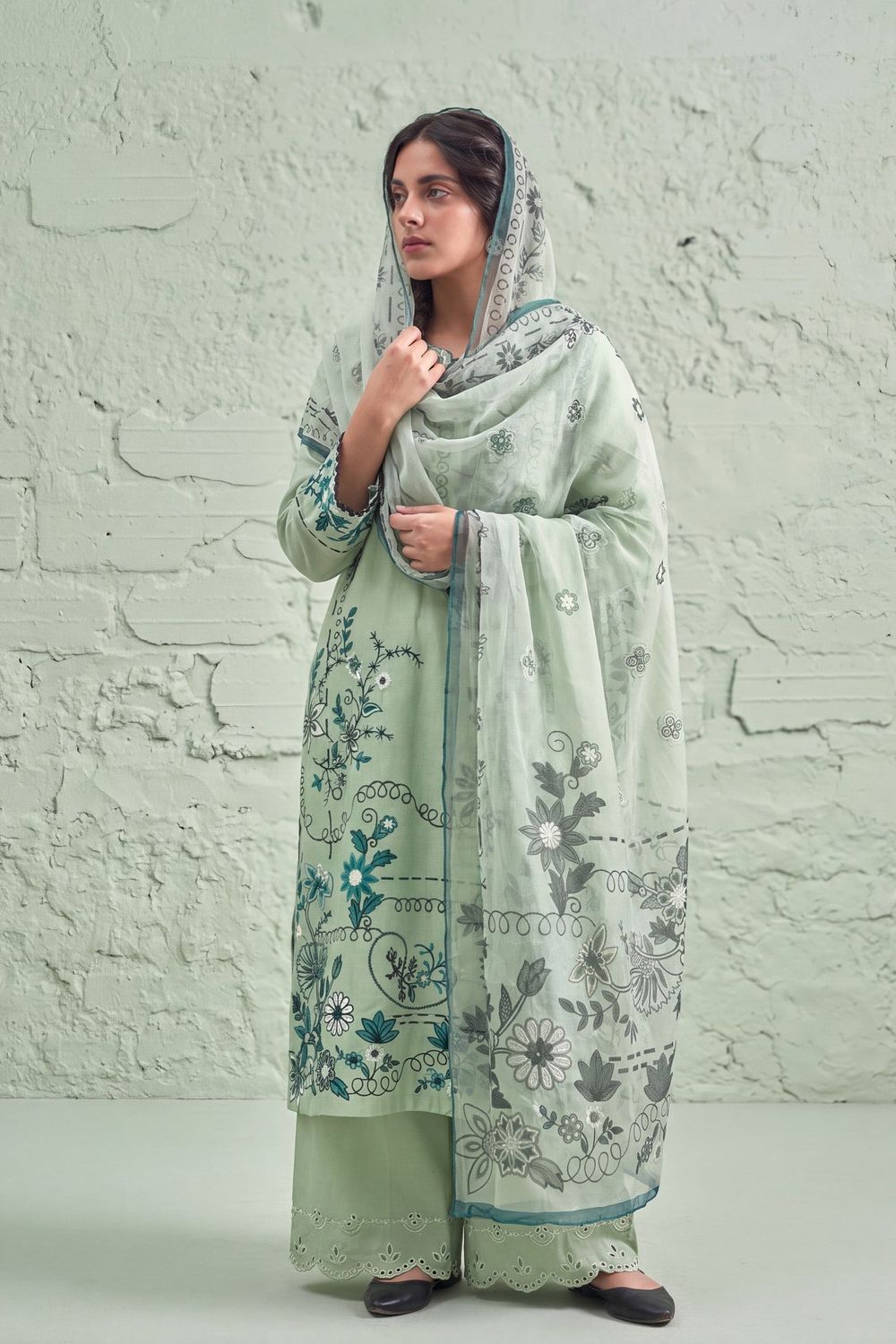 Pistachio Green Embroidered Lawn Salwar Suit Online in Dubai UAE Abudhabi Ajman Sharjah