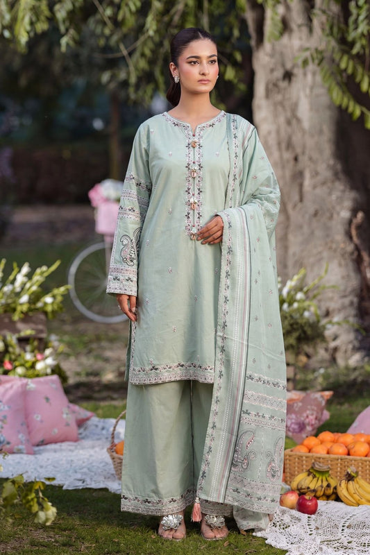 Pistachio Green Embroidered Lawn Suit Online in Dubai UAE Abudhabi Ajman Sharjah