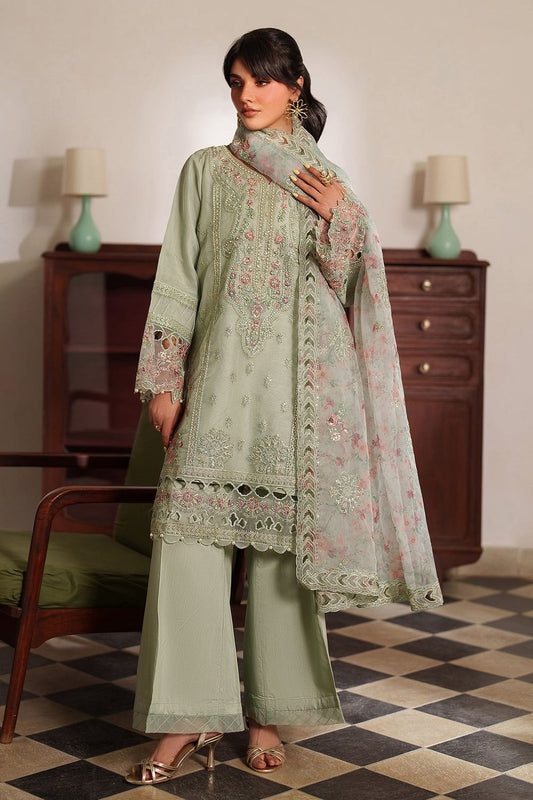 Pistachio Green Embroidered Organza Partywear Suit Online in Dubai UAE Abudhabi Ajman Sharjah