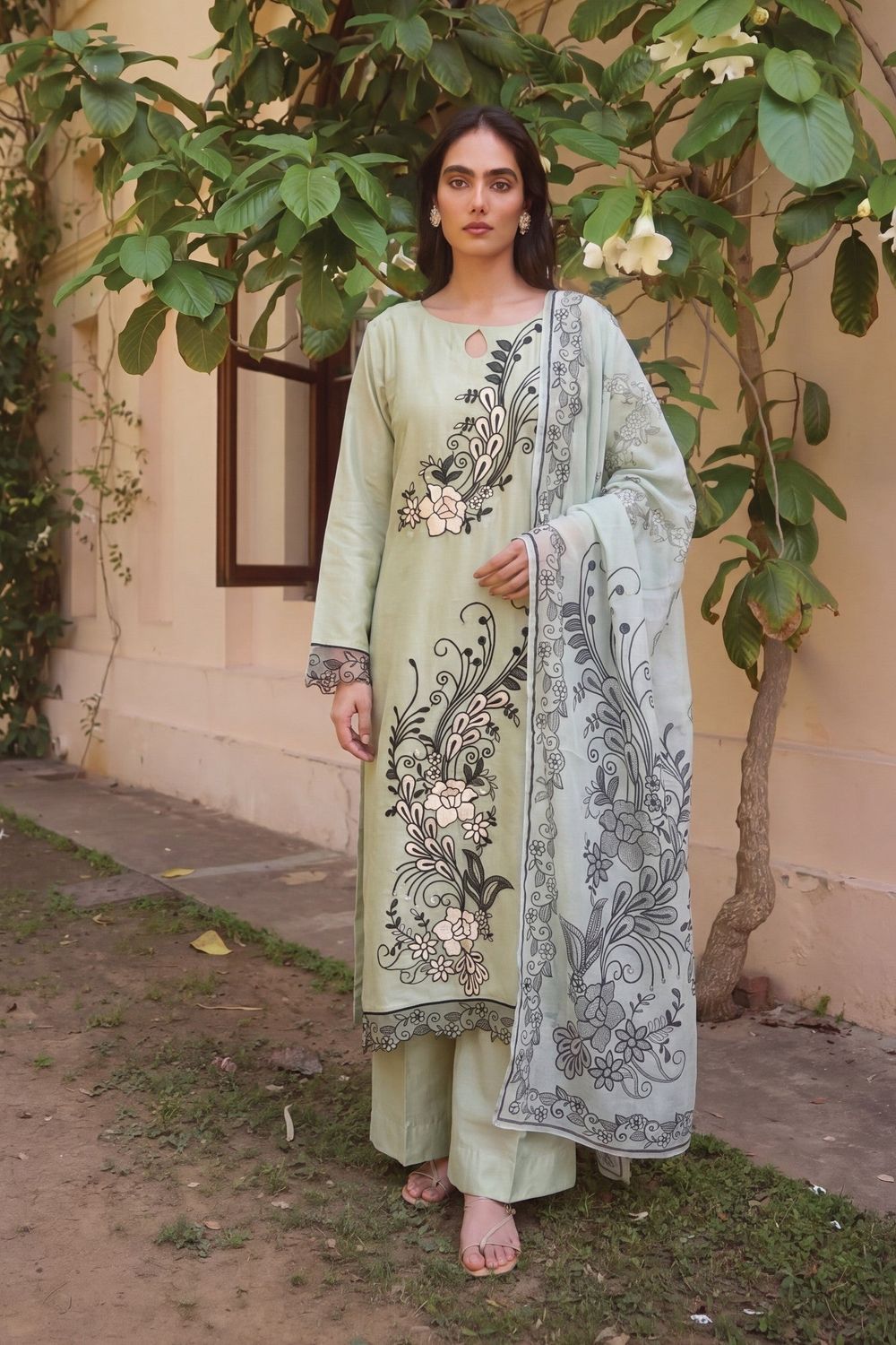 Pistachio Green Embroidered Textured Lawn Salwar Kameez Online in Dubai UAE Abudhabi Ajman Sharjah