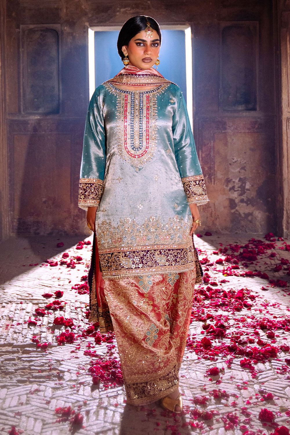 Pistachio Green Embroidered Viscose Wedding Lehenga Online in Dubai UAE Abudhabi Ajman Sharjah