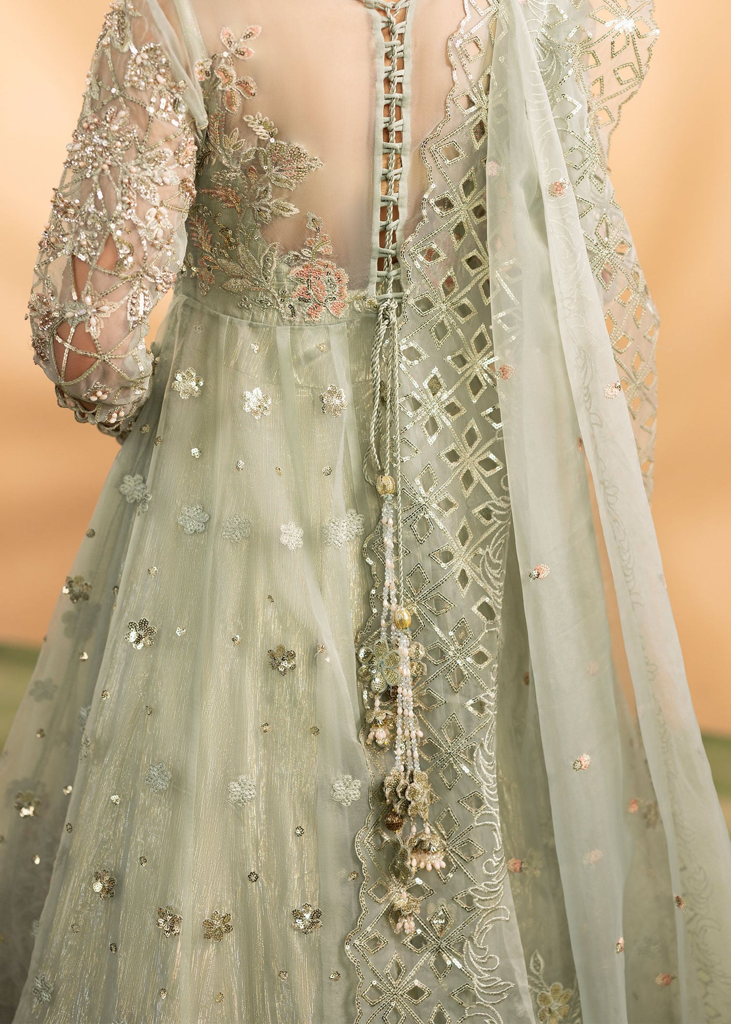 Pistachio Green Formal Organza Suit for Women Online in KSA Riyadh Saudi Arabia Oman Bahrain Qatar