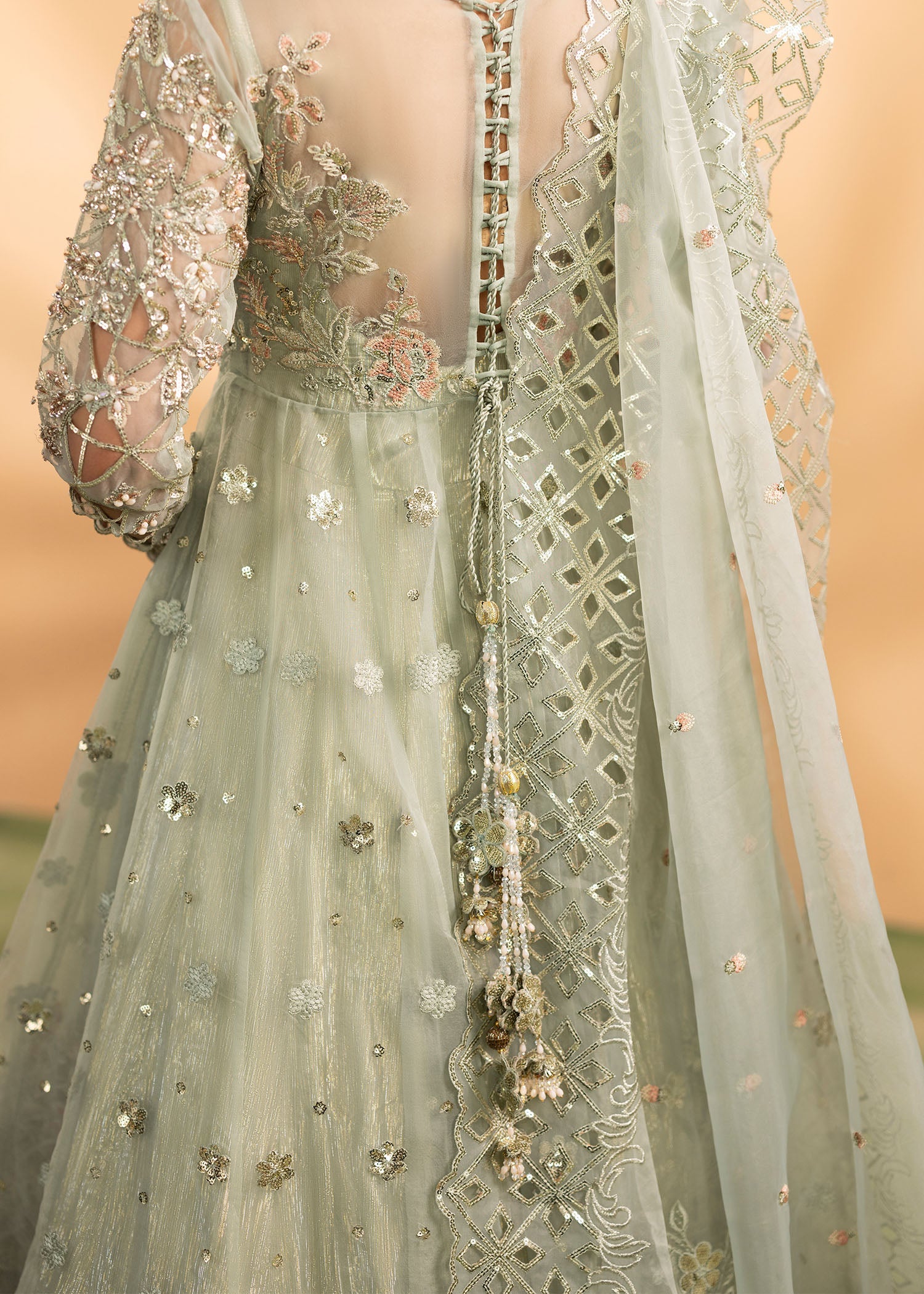 Pistachio Green Formal Organza Suit for Women Online in KSA Riyadh Saudi Arabia Oman Bahrain Qatar