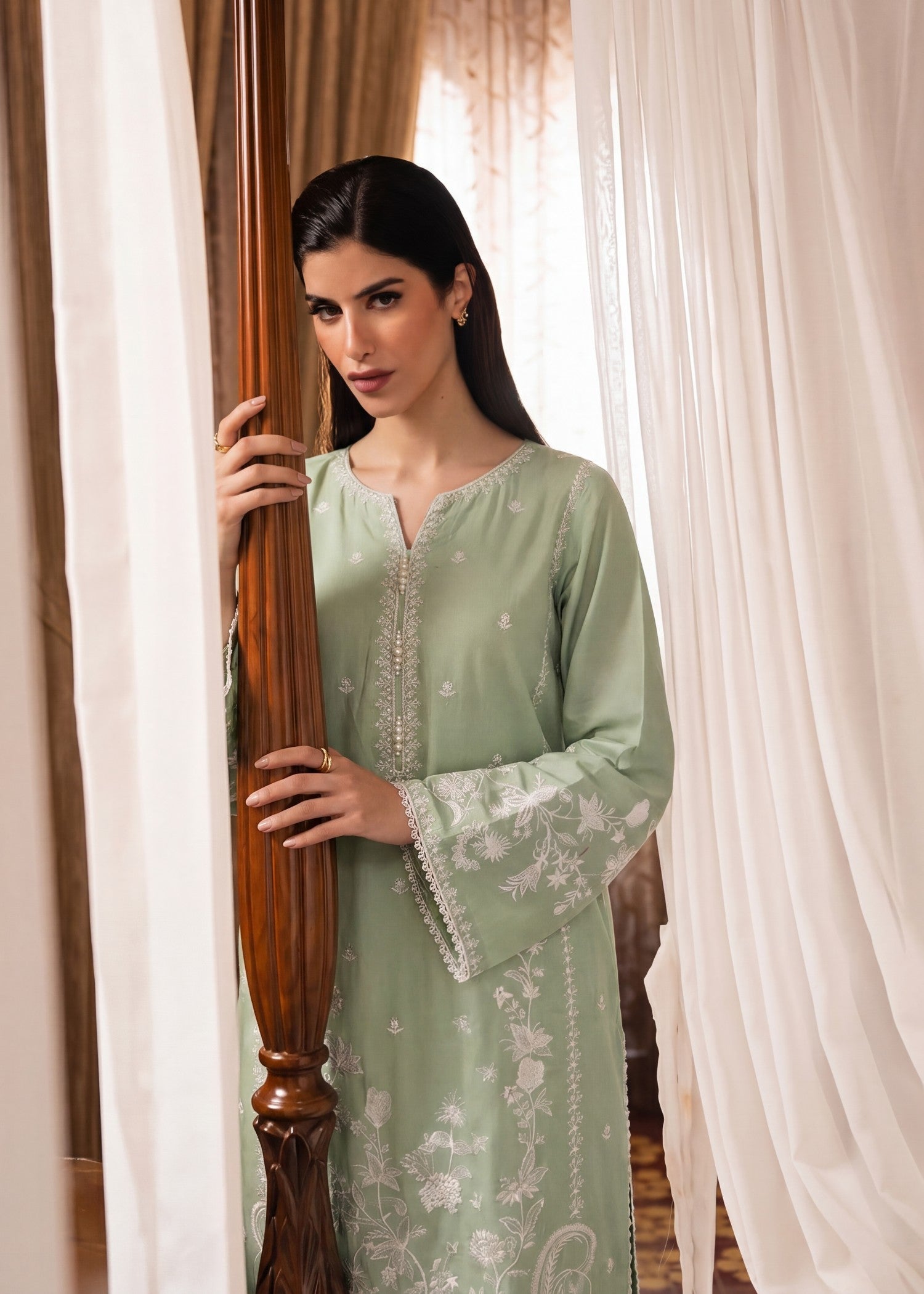 Pistachio Green Lawn Ready to Wear Suit Online in Dubai UAE Abudhabi Ajman Sharjah