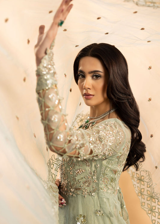 Pistachio Green Pakistani Designer Organza Suit Online in KSA Riyadh Saudi Arabia Oman Bahrain Qatar