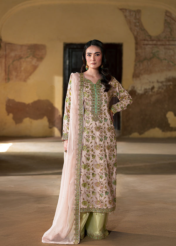 Pistachio Green Pastel Pink Charmuse Suit Online in Dubai UAE Abudhabi Ajman Sharjah