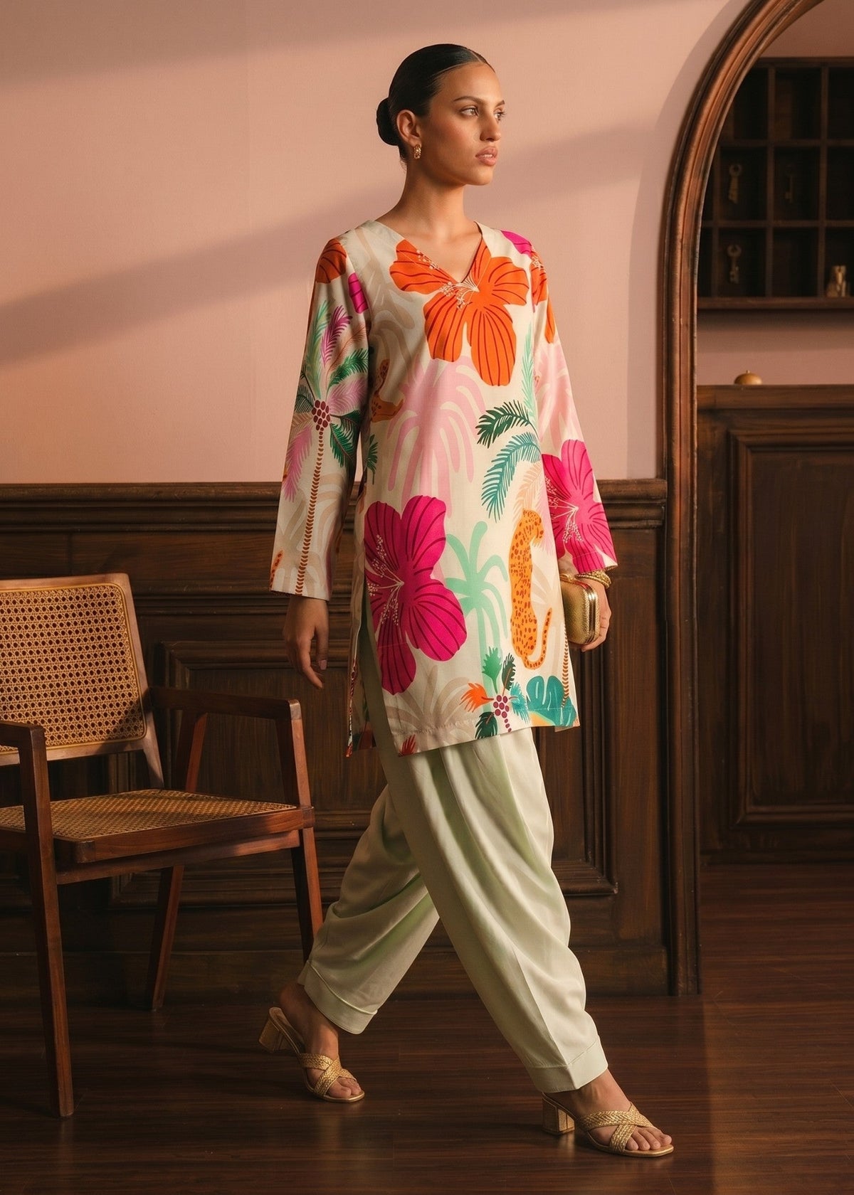 Pistachio Green Poly Lawn Printed Kurta Set Online in KSA Riyadh Saudi Arabia Oman Bahrain Qatar