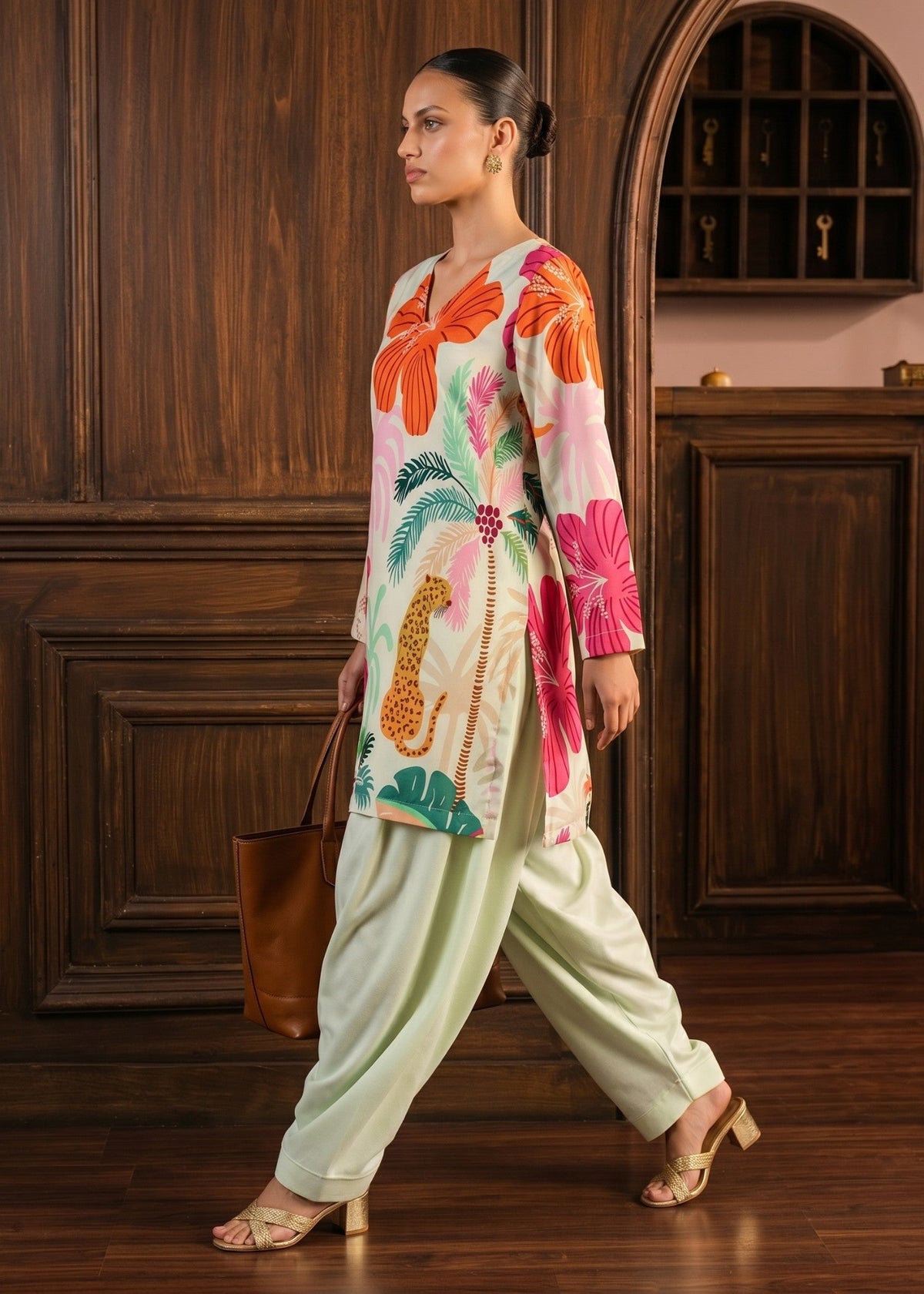 Pistachio Green Printed Poly Lawn Kurta Set Online in Dubai DXB UAE Abudhabi Meena Bazaar